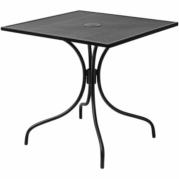 Bfm Seating Barnegat 36'' Square Black Steel Mesh Dining Height Table with Umbrella Hole 163SU3636BLD